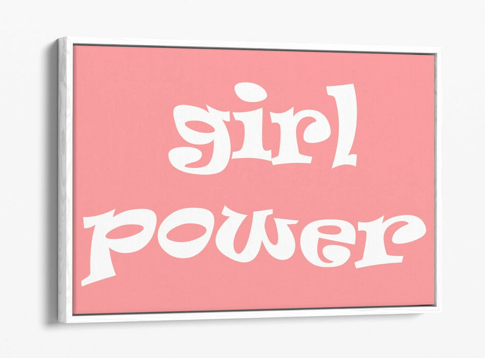 "GIRL POWER" GROOVY FEMINIST SLOGAN 2 -FLOAT EFFECT CANVAS WALL ART PRINT- WHITE