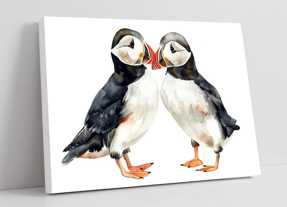 Puffins Canvas Art – Cute Kissing Puffins Picture on Handmade Canvas Wall Decor