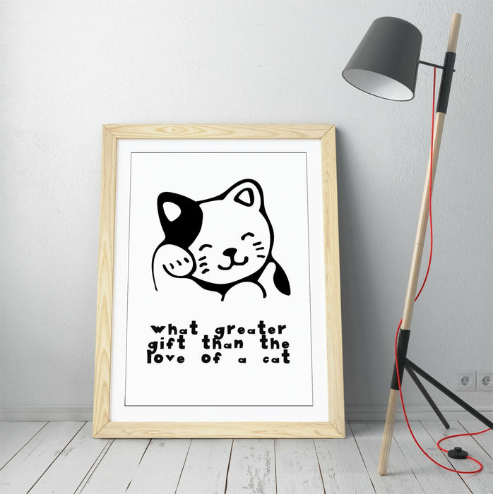 "WHAT GREATER GIFFT THAN THE LOVE OF A CAT" QUOTE -FRAMED WALL ART PICTURE PRINT