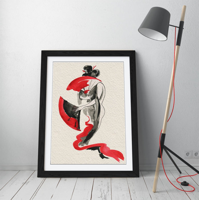 Geisha Wall Art – Japanese Style Poster Framed Art Print With Woodgrain Frame Design