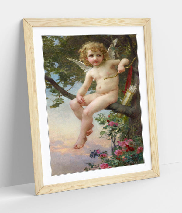 Framed Wall Art - Guillaume Seignac Cupid Painting Print | Handmade UK Woodgrain Frame