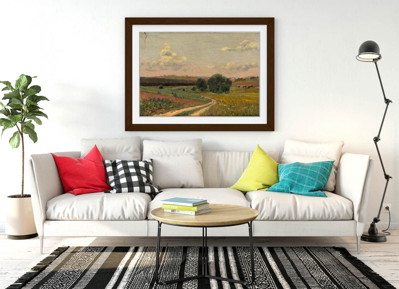Framed Art Poster - Landscape Field Road Painting | Handmade UK Wall Art Print