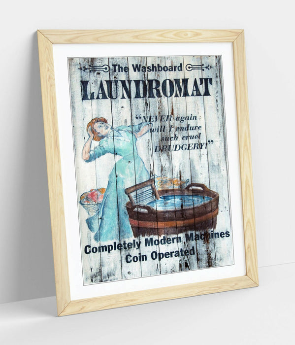 Framed Vintage Poster – Retro Advertisement Art Print With Wood Grain Frame