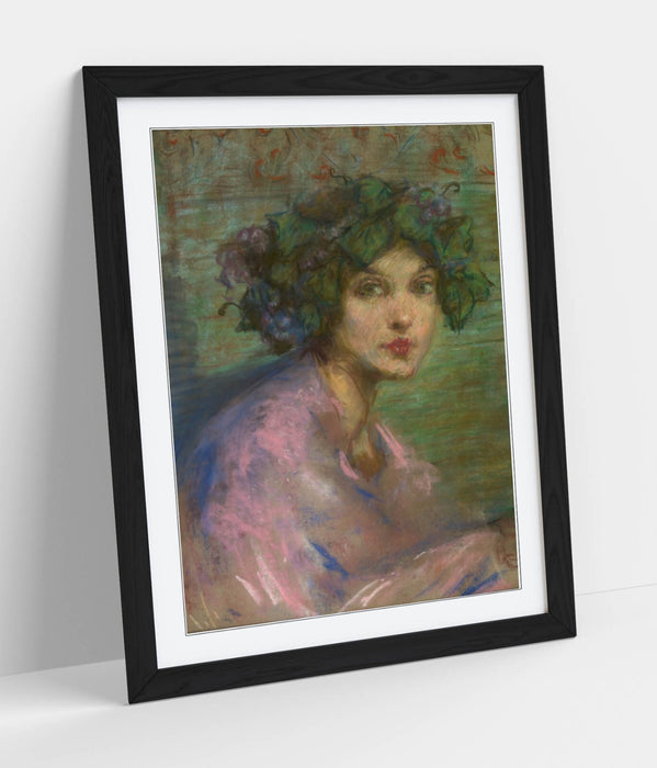 Framed Wall Art - Alice Pike Barney Bacchante Poster Print With Wood Grain Frame