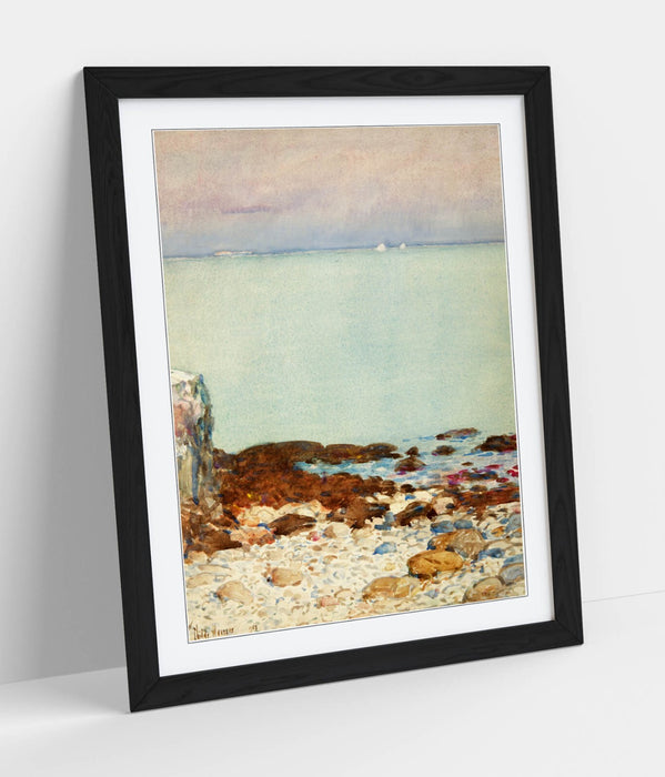 Framed Wall Art - Childe Hassam Isle Of Shoals Coastal Landscape Print With Natural Wood Frame