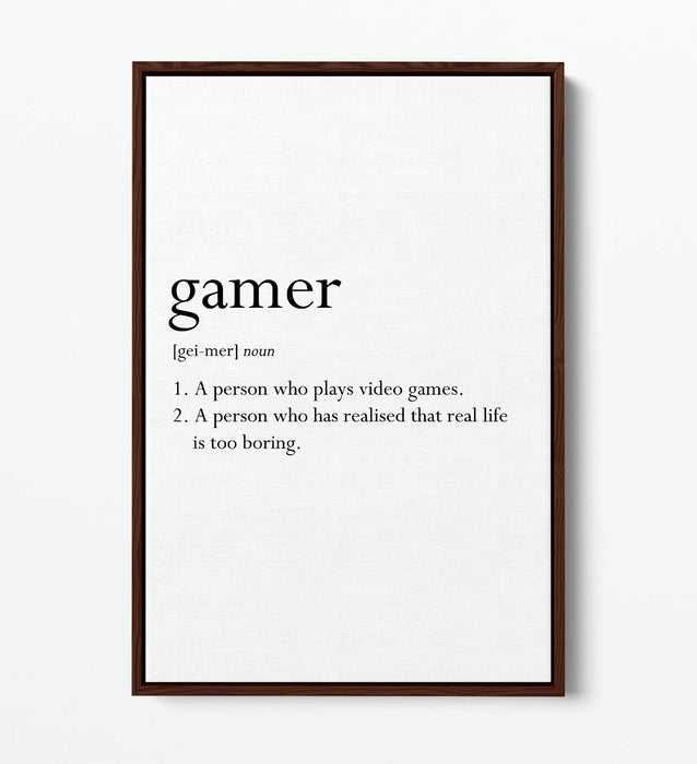 GAMER DEFINITION FUNNY QUOTE SLOGAN BEDROOM -FLOAT EFFECT CANVAS WALL ART PRINT