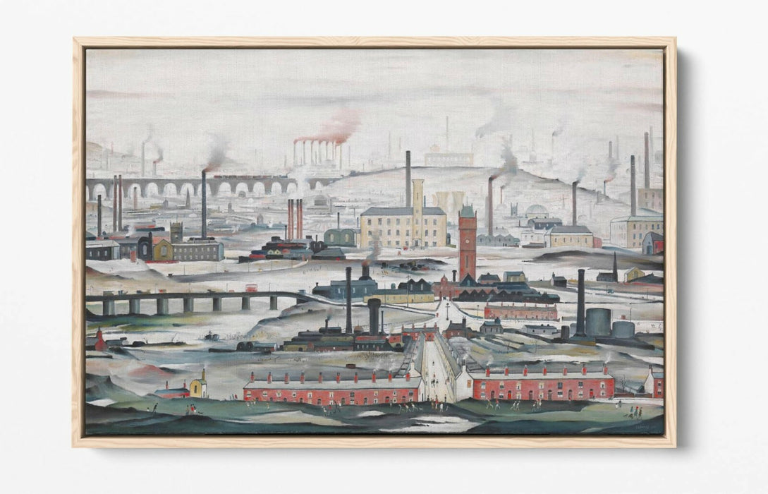 LS LOWRY INDUSTRIAL LANDSCAPE -FLOAT EFFECT CANVAS WALL ART PIC PRINT- WHITE