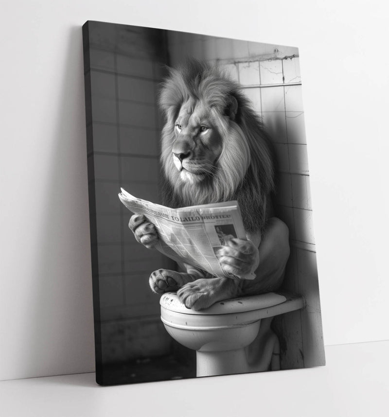 Funny Lion Canvas Art - Humorous Bathroom Wall Decor | Ready To Hang Satin Finish