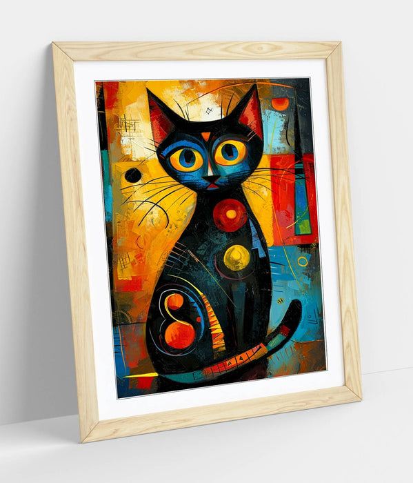 Black Cat Wall Art - Framed Abstract Home Decor Poster Print | UK Handmade