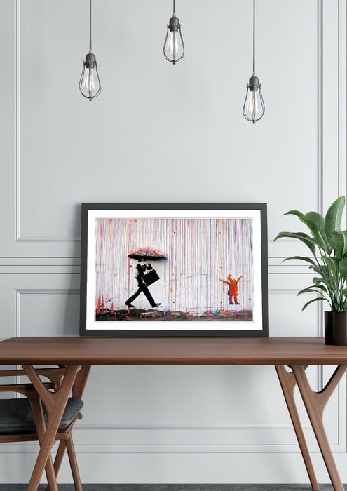 COLOURED RAIN STREET ART FRAMED POSTER PICTURE PRINT ARTWORK 4 size BANKSY