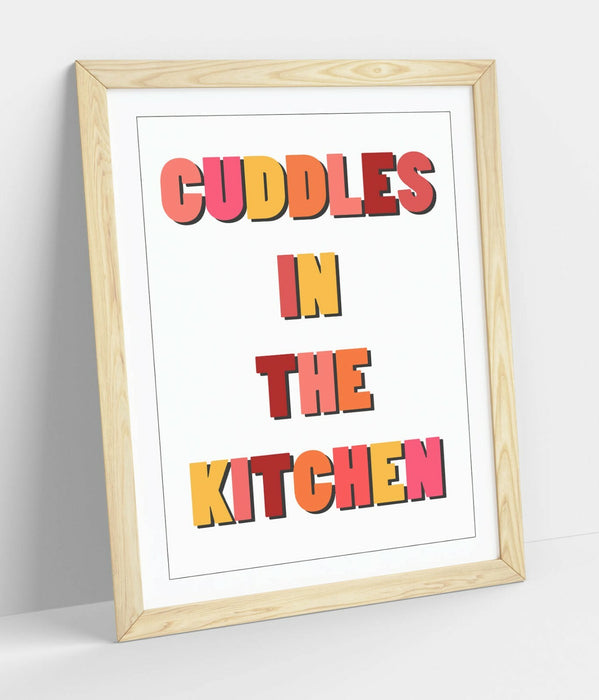 "CUDDLES IN THE KITCHEN" HAPPY FUN QUOTE -FRAMED WALL ART PICTURE PRINT- ORANGE