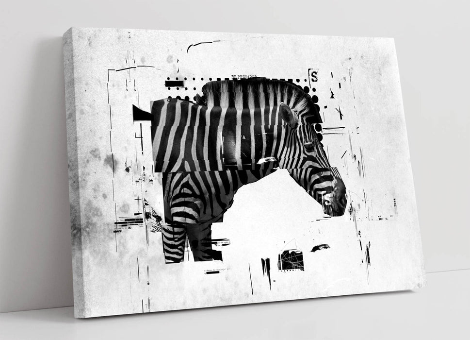 ZEBRA GLITCH ABSTRACT ARTWORK HOME DECOR -CANVAS FRAMED WALL ART PIC PRINT
