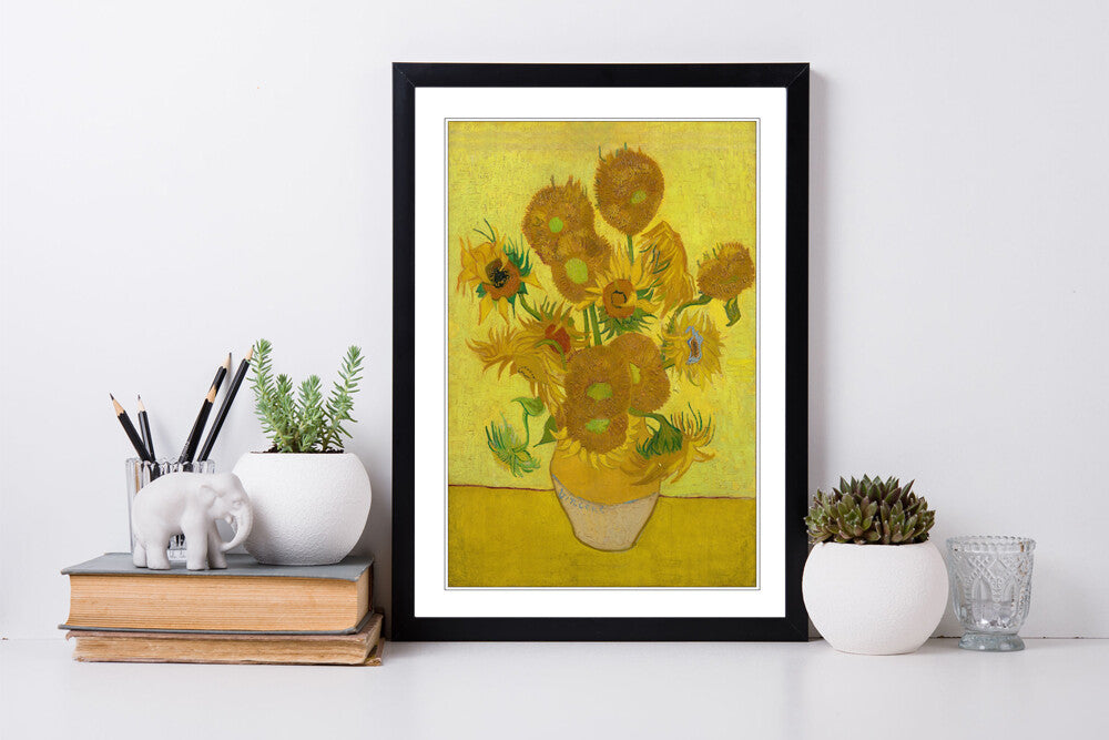 Van Gogh Sunflowers Poster - Framed Wall Art Print With Woodgrain Frame Finish