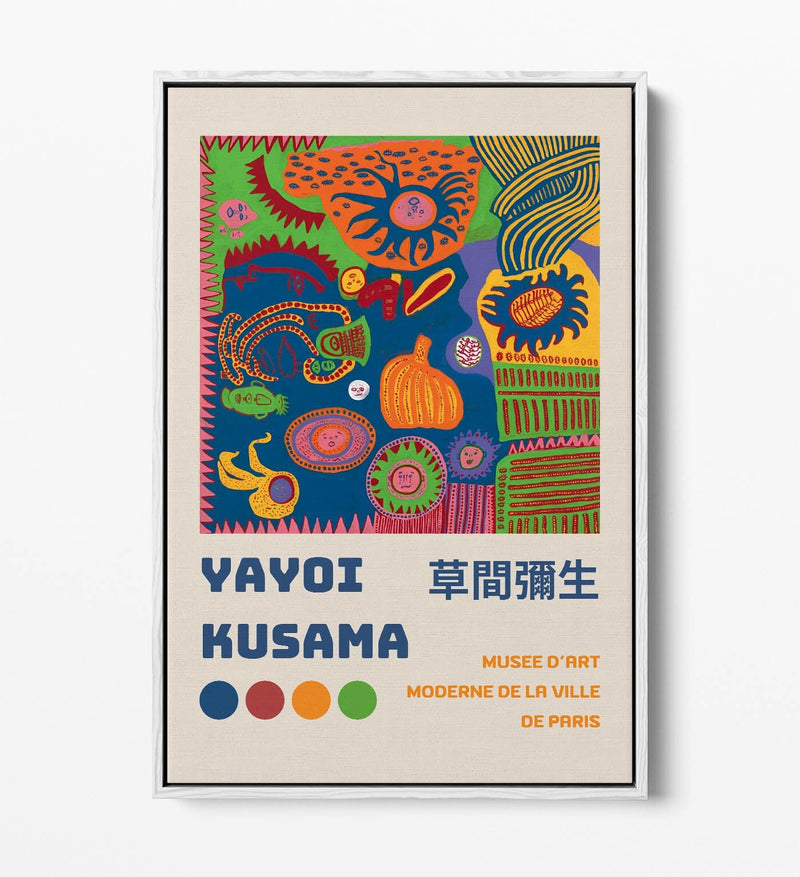 Abstract Canvas Art - Yayoi Kusama Print With Float Effect Frame | Contemporary Wall Decor