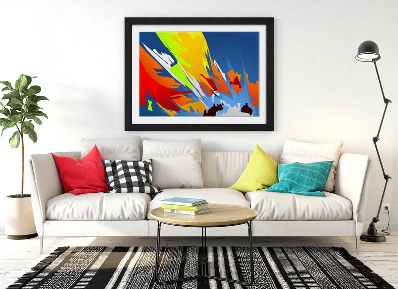 Abstract Bedroom Art - Framed Wall Art With Multi Color Shapes, Ready To Hang
