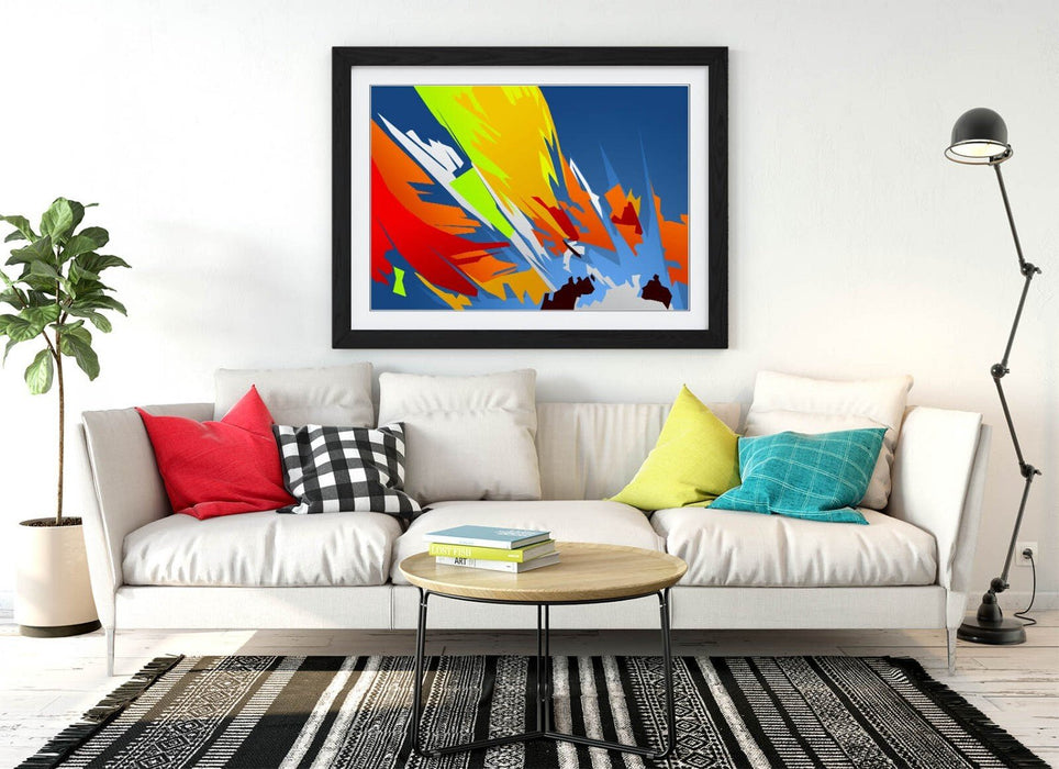 Abstract Bedroom Art - Framed Wall Art With Multi Color Shapes, Ready To Hang