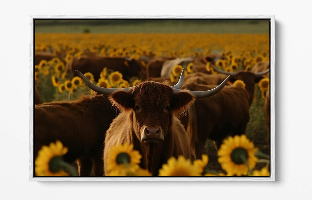 Canvas Wall Art - Highland Cows Print With Float Effect | Premium Handmade Decor