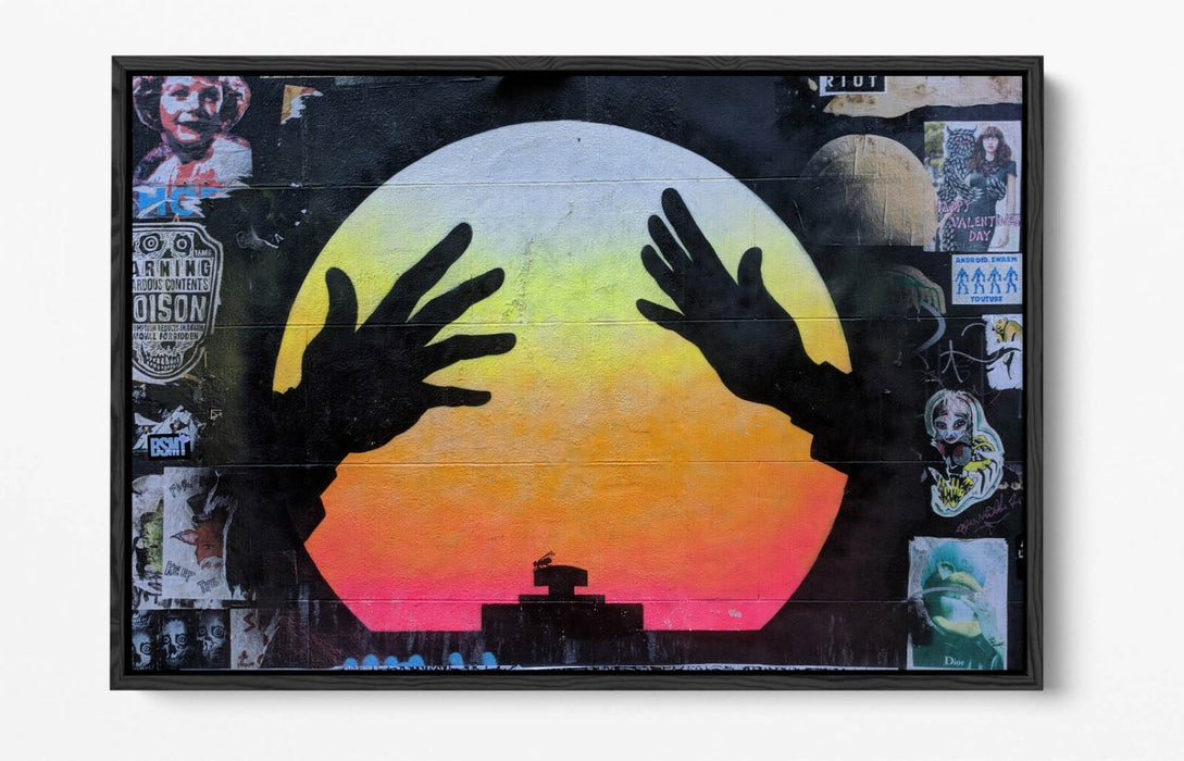 Canvas Wall Art - East London Graffiti With Float Effect - Orange Urban Street Art