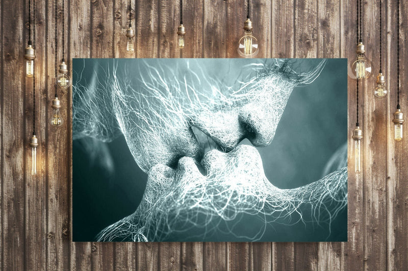 Lovers Kiss Canvas Art - Premium Duck Egg Blue Wall Art Print | Ready To Hang