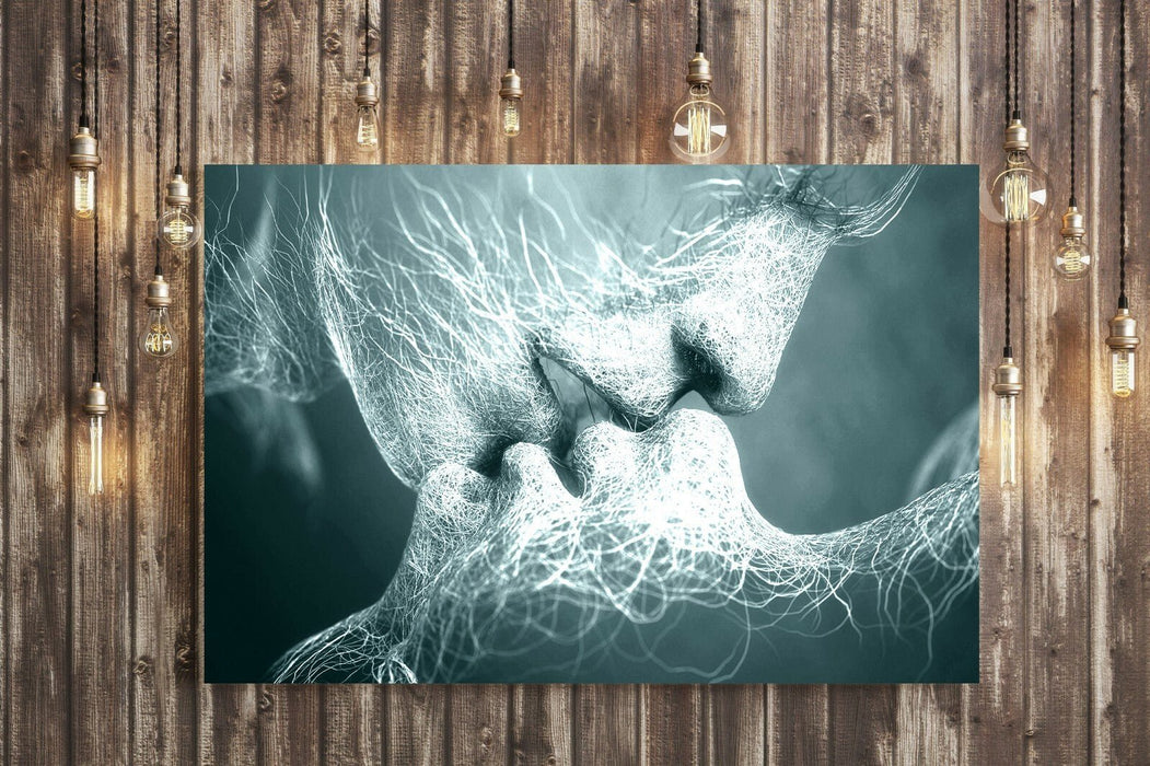Lovers Kiss Canvas Art - Premium Duck Egg Blue Wall Art Print | Ready To Hang