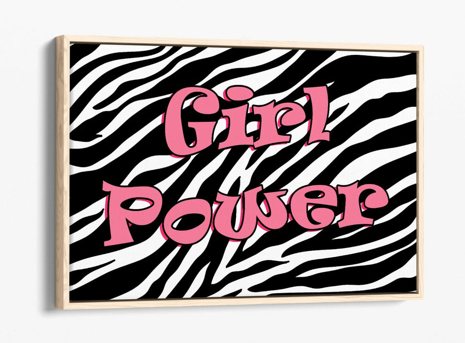 "GIRL POWER" FUNKY Y2K FEMINIST QUOTE ZEBRA -FLOAT EFFECT CANVAS WALL ART PRINT