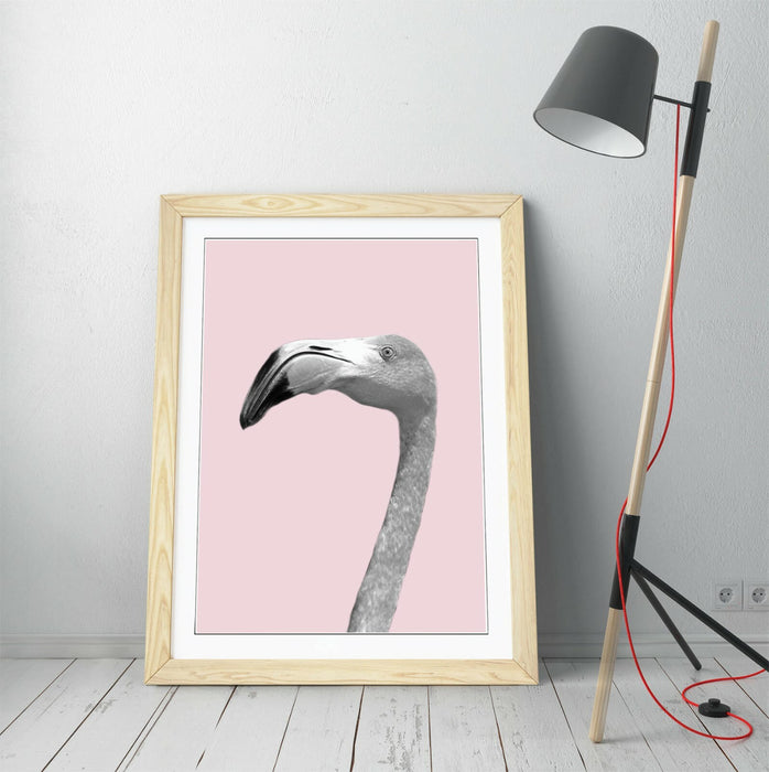 FLAMINGO HEAD BLACK WHITE PINK -FRAMED ART POSTER PICTURE PRINT ARTWORK