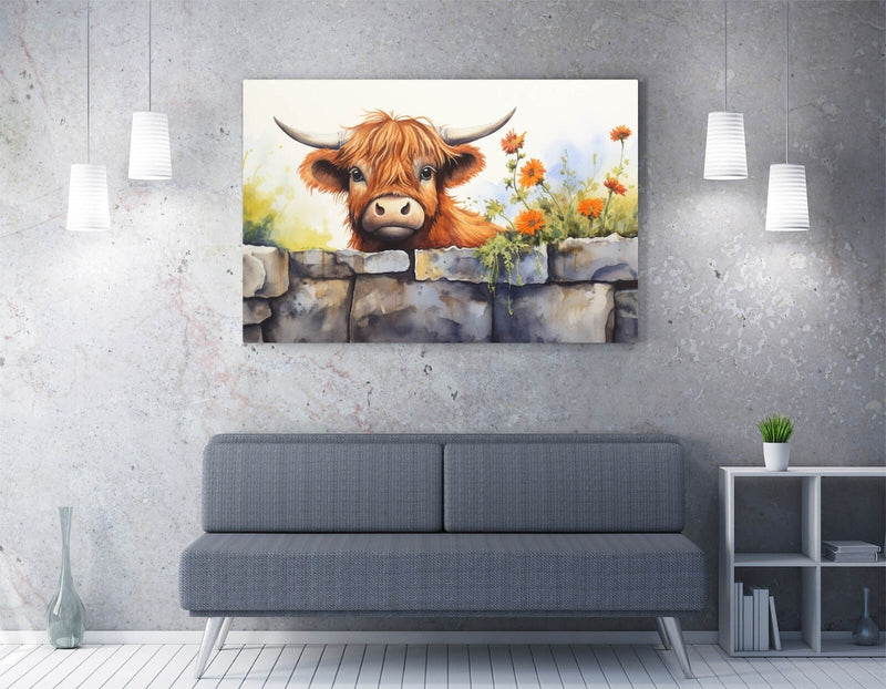 Highland Cow Canvas – Handmade Canvas Print | Cute Animal Artwork Wall Art