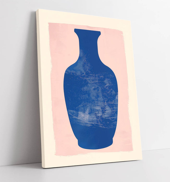 Minimalist Vase Wall Art - Blue Silhouette Canvas Print | Handmade Ready To Hang