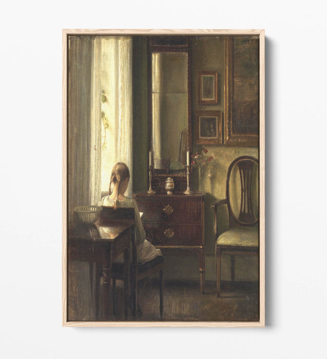 CARL HOLSOE, YOUNG GIRL READING -FLOAT EFFECT CANVAS WALL ART PIC PRINT