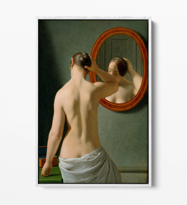 C.W ECKERSBERG, WOMAN IN FRONT OF MIRROR -FLOAT EFFECT CANVAS WALL ART PIC PRINT