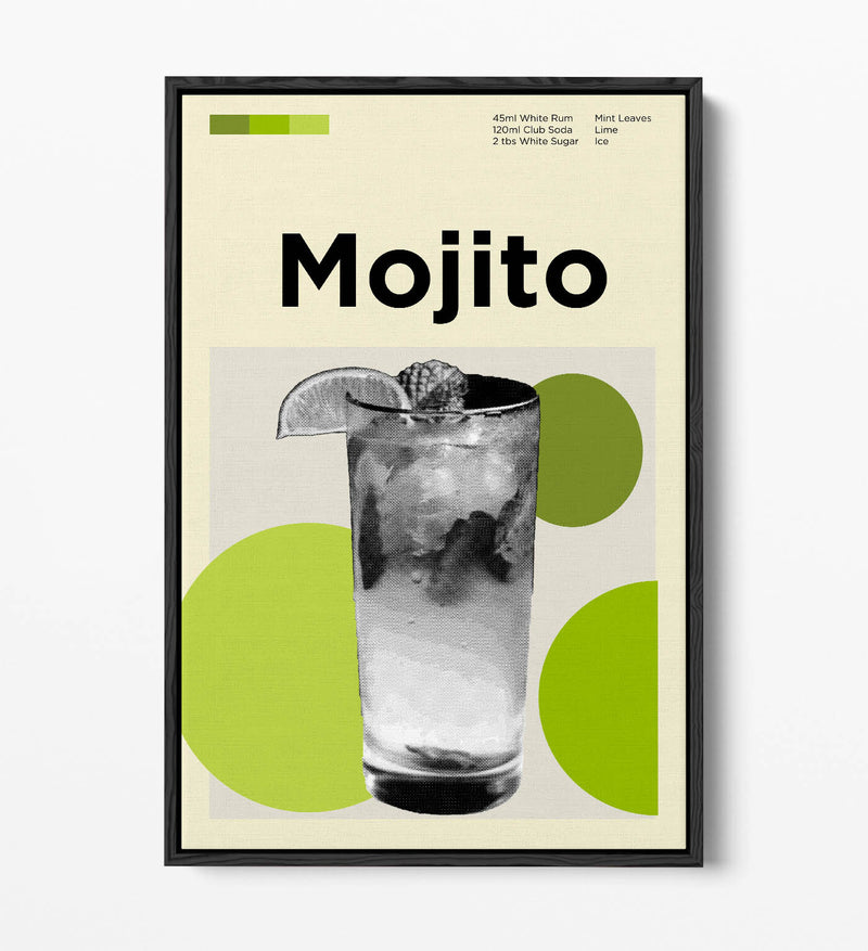 Mojito Cocktail Poster - Funky Float Effect Canvas Wall Art Print For Kitchen Decor