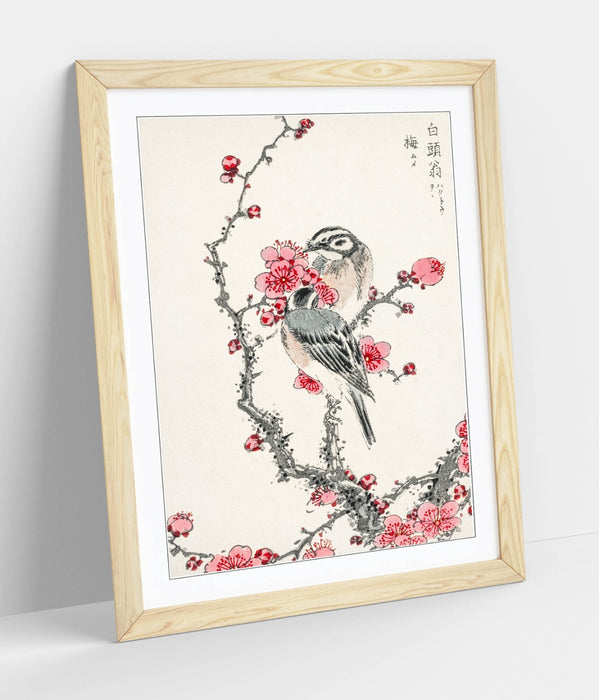 Framed Wall Art - Pine Bunting Print & Plum Tree Poster in Woodgrain Frame