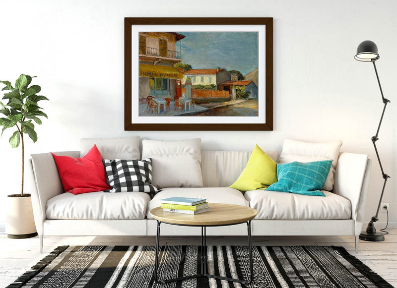 Framed Wall Art Poster - 'Cityscape of Cannes, Meri Genetz' Wall Art Cannes Print With Woodgrain Frame