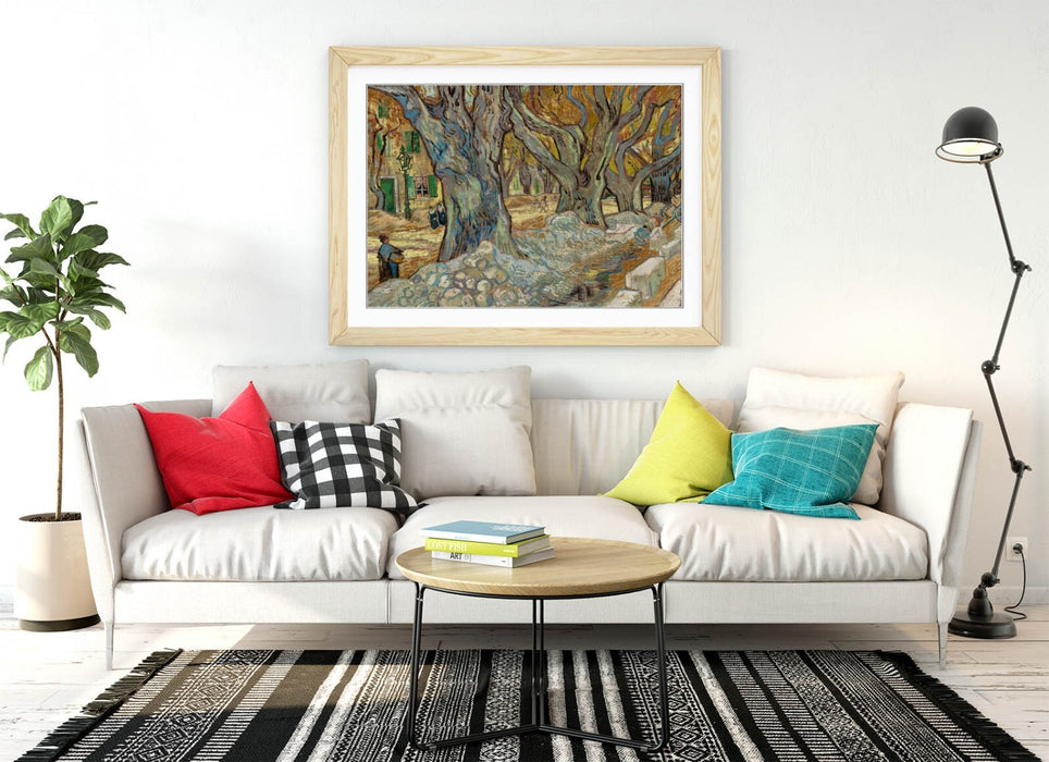 Van Gogh Wall Art – Framed Art Print of The Large Plane Trees Poster with Woodgrain Frame