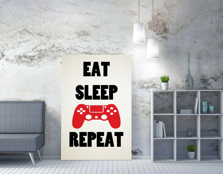 "EAT SLEEP GAME REPEAT" FUNNY GAMER QUOTE KIDS -CANVAS WALL ART PICTURE PRINT