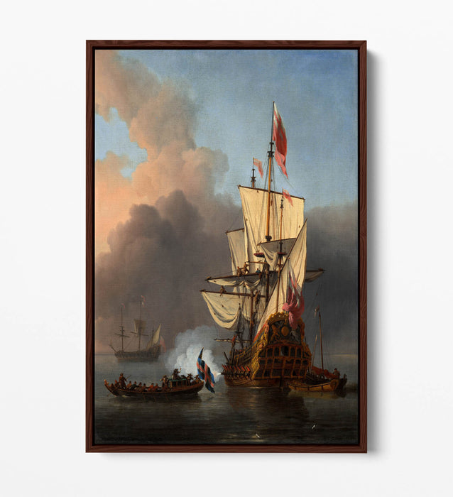 Canvas Wall Art - Willem Van De Velde English Warship Print With Float Effect Frame