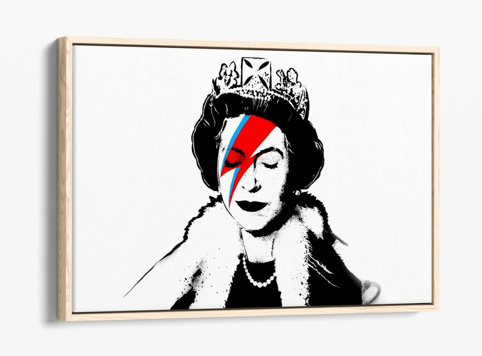 BANKSY QUEEN DAVID BOWIE -FLOAT EFFECT CANVAS WALL ART PIC PRINT- BLACK & WHITE