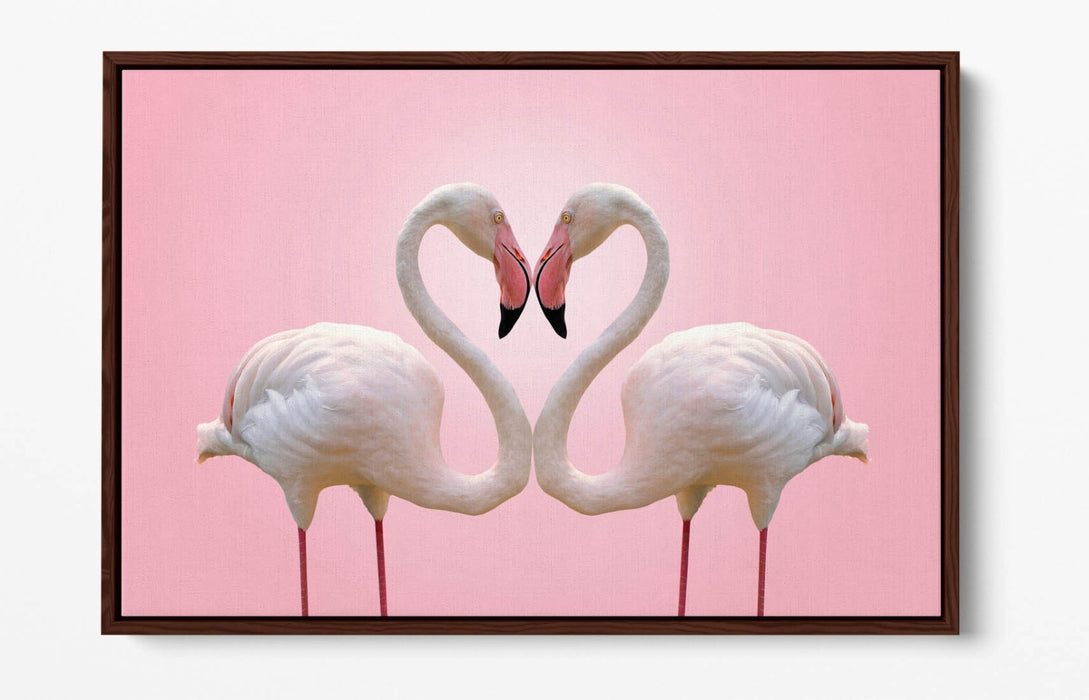Flamingo Canvas Art - Premium Float Effect Canvas Wall Decor With Love Heart Print