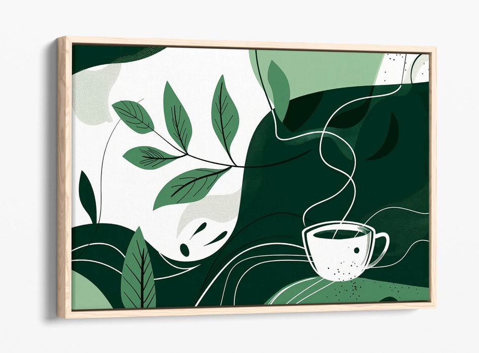 Canvas Wall Art - Float Effect Canvas With Green Plants & Coffee Decor Print