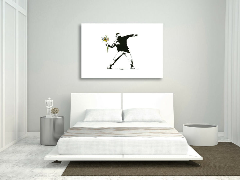BANKSY - FLOWER CHUCKER THROWER -  CANVAS STREET WALL ART PRINT ARTWORK