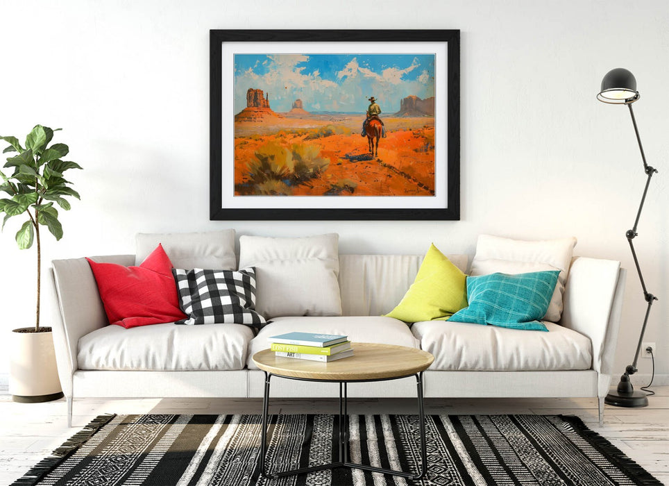 Framed Wall Art – Cowboy Wall Decor | Orange Desert Artwork | Handmade UK Poster Print