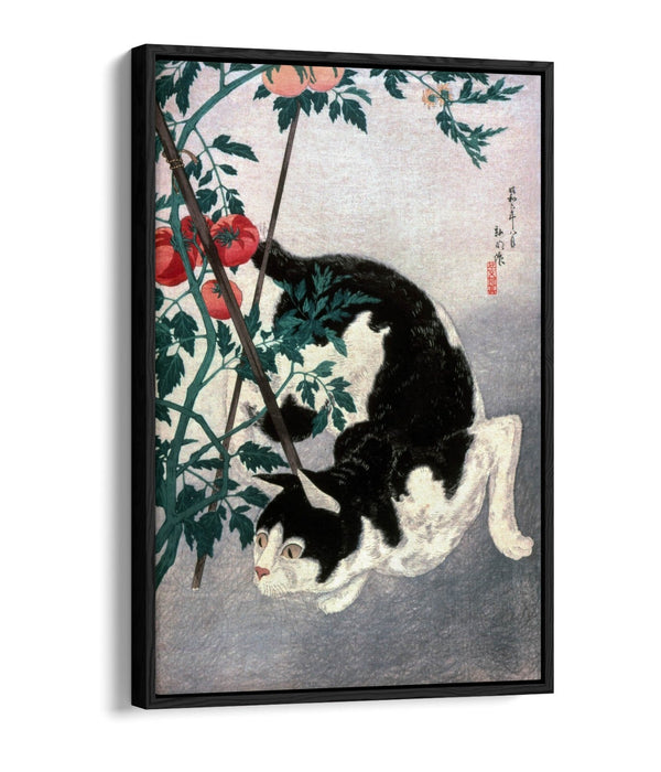 Canvas Wall Art | Handmade Cat With Tomato Plant Print - Float Effect, Premium Frame