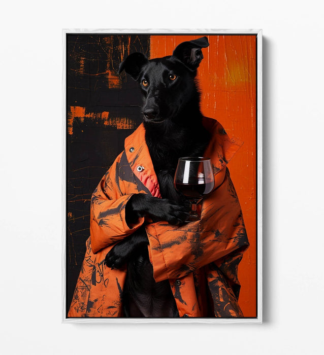 Funny Dog Canvas Art - Float Effect Wine Dog Print | Handmade UK Wall Decor