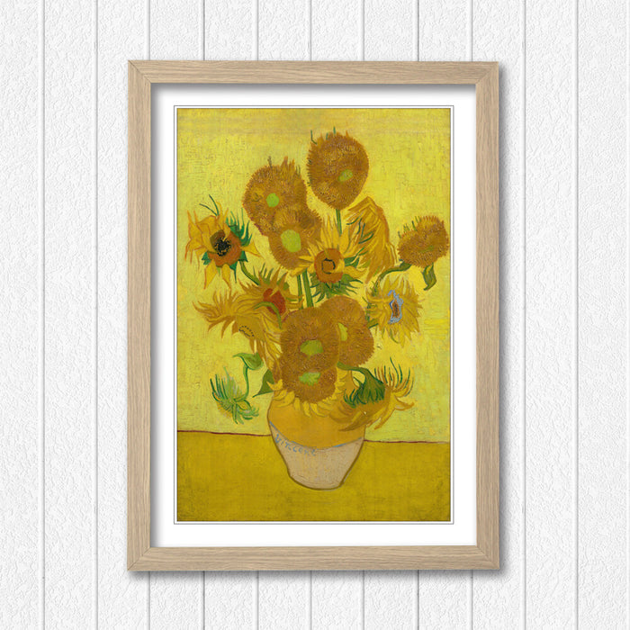 Van Gogh Sunflowers Poster - Framed Wall Art Print With Woodgrain Frame Finish