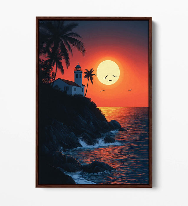Coastal Canvas Wall Art – Orange Sunset Print With Float Effect Frame