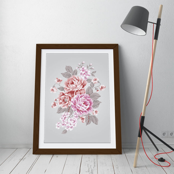 Framed Floral Wall Art - Pink Red Roses Bedroom Print | Handmade UK Decor