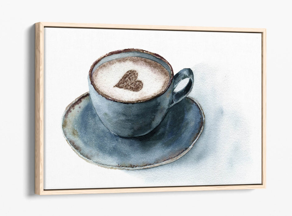Canvas Wall Art - Watercolour Heart Print On Float Effect Canvas With Custom Deep Frame