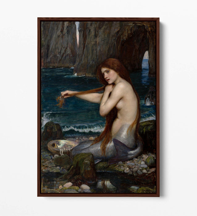 JOHN WILLIAM WATERHOUSE MERMAID -FLOAT EFFECT CANVAS WALL ART PIC PRINT- BLUE