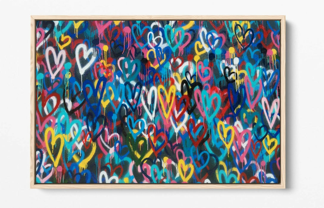 BANKSY LOVE WALL -FLOAT EFFECT CANVAS WALL ART PIC PRINT- RAINBOW MULTI COLOUR