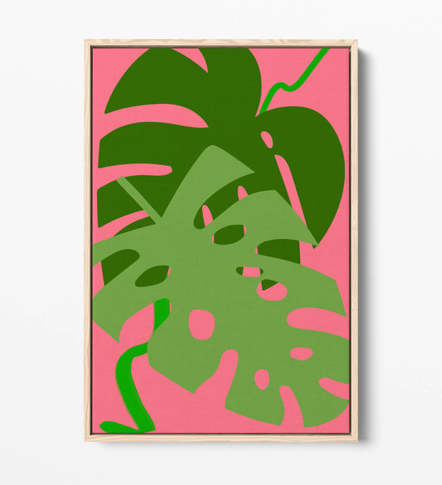 MONSTERA LEAVES BOTANICAL TRENDY MINIMALIST -FLOAT EFFECT CANVAS WALL ART PRINT